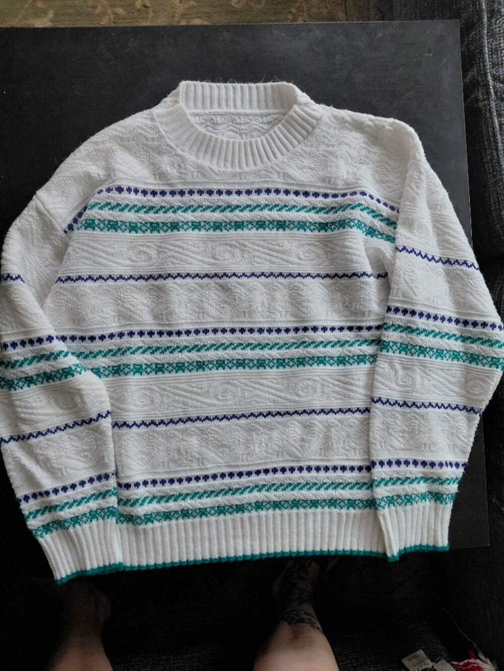90s Jazz Cup Abstract Knit Sweater | Retro Vaporwave Geometric Pattern Sz S/M